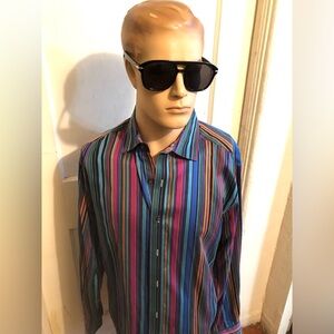 ROBERT GRAHAM STRIPED BUTTON DOWN SHIRT LARGE L